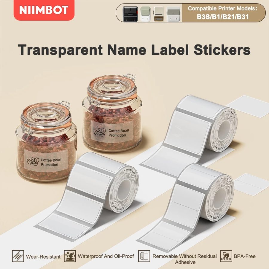 niimbot b21 mini portable transparent sticker label paper